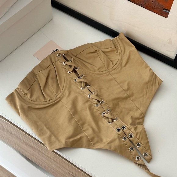 Tan Lace-Up Corset Top - Picture 1 of 3